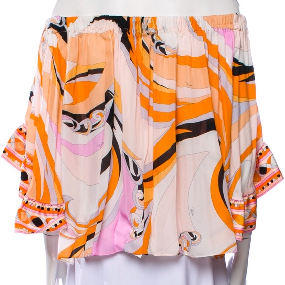 NWT RARE Emilio Pucci Off The Shoulder Ruffle Sleeve Stretch Printed Silk‎ M - Picture 5 of 7